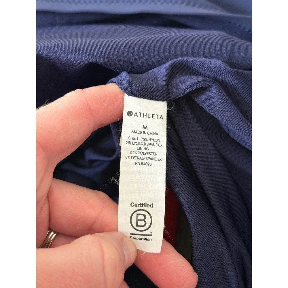 Athleta Swimsuit One Piece Colorblock Zip Front Navy Blue Red Medium